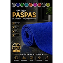 Abkmav-100x1400 Kıvırcık Paspas Tüm Ölçüler Kaymaz Taban Halı Yolluk Kapı Önü Paspası Mavi