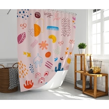 Banyo Duş Perdesi Sevimli Desen Pembe Dijital Baskılı Banyo Perdesi, Tek Kanat C Halkalı-180x200 Cm Pembe