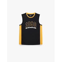Koton Regular Fit Kolsuz Renk Bloklu Bisiklet Yaka Baskılı Spor Atlet Siyah 7wam30006nk