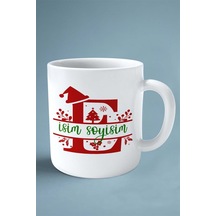 E Harfi Yeni Yıl Noel Yeniyıl İsimli Baskılı Kupa Bardak Çift Taraflı Kişiye Özel Model 6 Çok Renkli