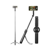 Kablosuz Bluetooth Selfie Çubuğu Magsafe İle Uyumlu Uzaktan Kumandalı Tripod / 1.2 Metre Kolay Taşınabilir Mag Fit S580w Siyah - Amp07659