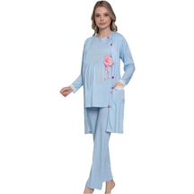 Bebe Mavi Renk Dantelli Jenika-51359 Sabahlıklı Hamile Pijaması