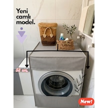 Çamaşır Makine Örtüsü Kılıfı. Su İtici Kumaş Fermuarlı Açık Gri