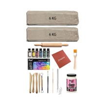 Beyaz Seramik Hamuru 12 Kg Kil Ebeşuar Set Mastermix Akrilik Set Parlak Vernik Ahşap Merdane Kretuar