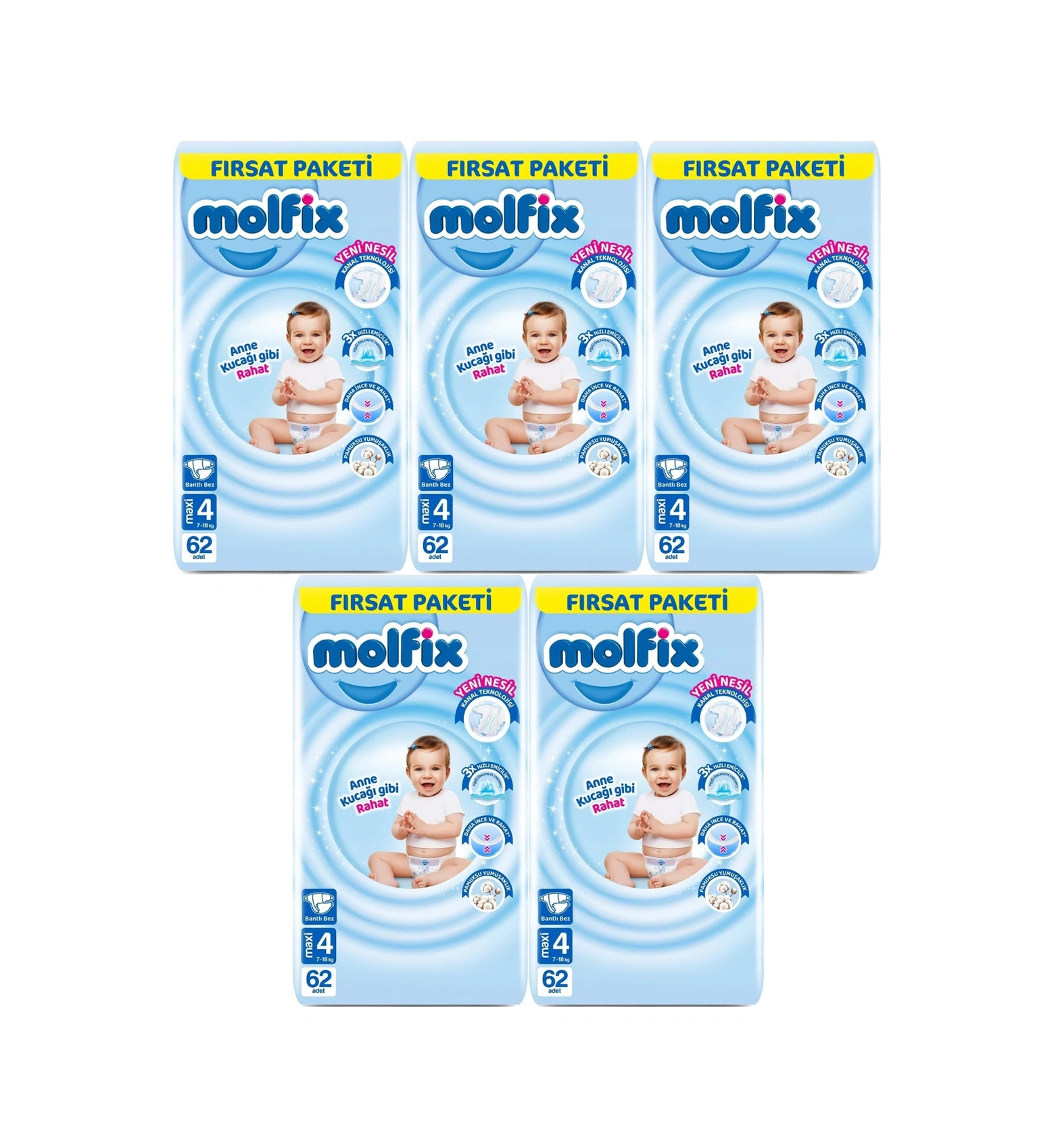 Molfix Bebek Bezi Beden:4 7-14kg Maxi 310 Adet Mega 4 Numara
