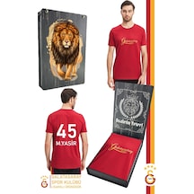 Galatasaray Lisanslı Kırmızı Erkek Kişiye Özel T-shirt Aslan Baskılı Ahşap Kutulu 104 Kırmızı