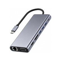 Denshi 11'i 1 Arada Usb-c Hub Type-c Çoklayıcı Hdmı 4k, Vga, Rj45 Ethernet, Sd/tf Kart Okuyucu, 100w Pd Şarj, 4x Usb 3.0 Macbook, Laptop, Tablet Uyumlu