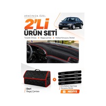 E-biz Ford Mondeo Çukurlu 1993-1996 Uyumlu Torpido Örtüsü + Deri Çanta - Siyah-kırmızı - Fo020