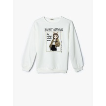 Koton Sweatshirt Baskı Detaylı Bisiklet Yaka Uzun Kollu Şardonlu Ekru 5wkg10498ak Ekru