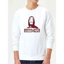 La Case De Papel Hodie Baskılı Beyaz Erkek Örme Sweatshirt (528450630)