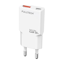 Fulltech Fc71 30w Gan Süper İnce Hızlı Şarj Adaptörü 1x Usb-a + 1x Usb-c Pd 30w & Qc 3.0 Destekl