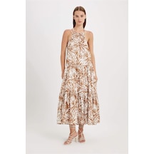 Defacto A Kesim Halter Yaka Desenli Vual Kolsuz Maxi Elbise D4155AX24HSER105