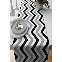 Gri Zigzag Desenli Premium Masa Örtüsü Runner Rnr305n11