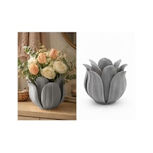 3d Baskı Lotus Yapraklı Vazo - Dekoratif Çiçeklik-gri Diğer