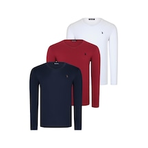 Üçlü Set T8587 Dewberry V Yaka Erkek Sweatshırt-beyaz-lacivert-bordo Beyaz-lacivert-bordo