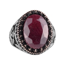 Gerçek Doğal Taş Yüzük - El Yapımı Kartal Yüzüğü - 925 Ayar Gümüş Yüzük Yakut Gümüş