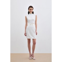 Sateen Çıt Aksesuarlı Mini Etek - Ekru-134900 Ekru