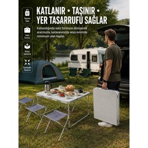 Ers Ayarlanabilir Yükseklikli Kamp Ve Piknik Masası 4 Kişilik Katlanabilir Masa Seti Çok Renkli