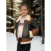 Ertaştrendstore Çocuk Yakalı Parçalı Kürk - Kahve Çok Renk
