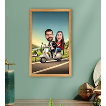 Bk Gift Kişiye Özel Motorcu Çift Karikatürlü Ahşap Çerçeveli Tablo-1 40x25cm, Sevgililer Günü, Sevgiliye Hediye Kobitmeyencom33784 Bk Gift