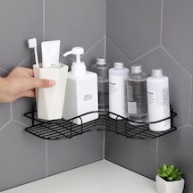 Tekli Geniş Banyo Rafı L Tasarım Banyo Düzenleyici Yapışkanlı Çok Amaçlı Köşe Rafı Organizatör Siyah