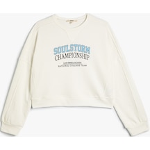 Koton Kolej Sweatshirt Bisiklet Yaka Baskılı Standart Kesim Ekru 4sak10287ek Ekru