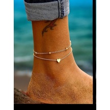 Feron Accessories Çelik Gümüş Renk Kalp Tasarımlı 2li Halhal Gold