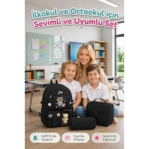 Kore Model 3 Lü Set İlkokul-ortaokul Çantası Kız, Çocuk Sırt Çantası Okul Çantası, Kızçocuk Desenli İlkokul Ortaokul Çantası, Beslenme Çantası, Kalemlik, Kız Çocuk Okul Çantası İlkokul Seti Çok Renkli