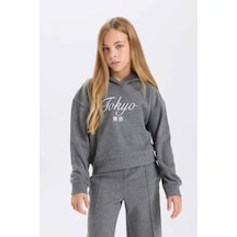 DeFacto Kız Çocuk Kapüşonlu Baskılı Selanik Kumaş Sweatshirt D4294A824WNAR198