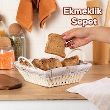 Porsima Mio-021 Hasır Görünümlü Kulplu Kare Ekmek Sepeti Beyaz