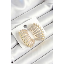 Pirinç Zirkon Taşlı Çoklu Görünümlü Model Gold Renk Kadın Küpe - Tj-bkp10632 Çok Renkli