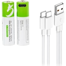 Type-c Şarjlı Li-ion Aa Kalem Pil 1.5v 2600mah 2li Paket