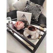 Çay Kahve Sunum Tepsisi Dekoratif The Milas Aynalı Metal Tepsi 22cm X 30cm 2 Kişilik Siyah