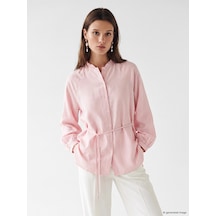 Lcw Modest Pembe Çizgili Oversize Kadın Gömlek Tunik