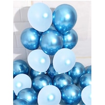 Krom Mavi Ve Makaron Pastel,mat Mavi Renk 100 Adet Balon