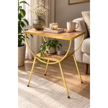 Sulorahome Ceviz Desenli Gold Metal Yan Sehpa Ve Komodin