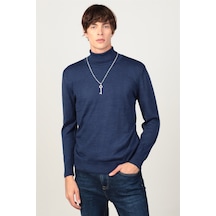 Tudors Slim Fit Dar Kesim Tam Boğazlı Yaka Düz Yün Erkek Kazak-25696 Saks