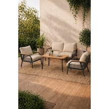 Daisy Antrasit 2+1+1 Masalı Bej Bahçe Balkon Takımı Makrome Örgülü Fermuarlı Metal Kanepe Seti Bej