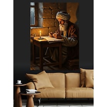 Ahşap Tablo Mum Işığında Yazı Yazan Alim