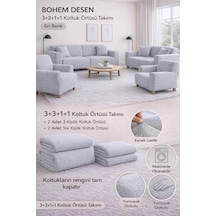 Bohem Desen Krem Lastikli Koltuk Örtüsü 3+3+1+1 Takımı Esnek Lastikli Koltuk Örtüsü Koltuk Kılıfı Gri 180 X 2 Çok Renkli