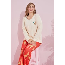 Siyah İnci Pamuklu Curve Büyük Beden Battal Boy Örme Pijama Takım24240728 Krem