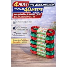 4 Adet Pvc Çelik Çamaşır İpi 10 Metre Dayanıklı Çelik Özlü Çamaşır Askı İpi Toplam 40 Metre Çok Renkli