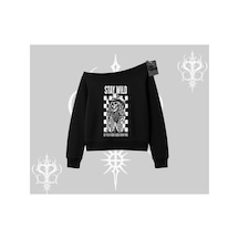 Tarzsokak Kayık Yaka Sweatshirt Stay Wild Rock Spirit Urban Riot Siyah