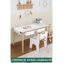 Yaz-sil 2 Çekmeceli Aktivite Masası Çocuk Masası Tek Sandalyeli -rulo Resim Kağıdı Setli Çok Renkli