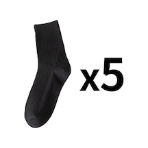 Siyah 5 Çift/grup Erkek Dikey Çizgili Pamuklu Çorap Orta Buzağı Nefes Alabilen Çorap İş Spor Çorapları Siyah