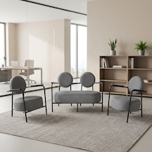 Venüs 2+1+1 Soft Kumaş Ofis & Büro İş Yeri Bekleme Koltuğu Takımı Siyah Metal İskelet - Açık Gri