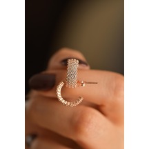 Zirkon Taşlı Rose Üç Sıra Tamtur Halka Model Çivili Gümüş Küpe Gümüş