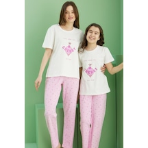 Siyah İnci Pamuklu Bisiklet Yaka Örme Pijama Takım25117085 Ekru