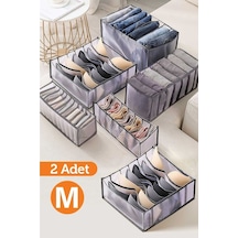 2 Adet - 11 Gözlü Şeffaf Çekmece Içi Düzenleyici Organizer Medium Kumaş Gri Diğer