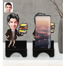Kişiye Özel Erkek Öğretmen Karikatürlü Ahşap Biblo Telefon Standı (533056805)